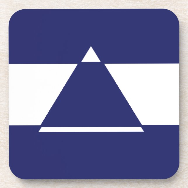 Blue and white triangle shaped coaster (Front)
