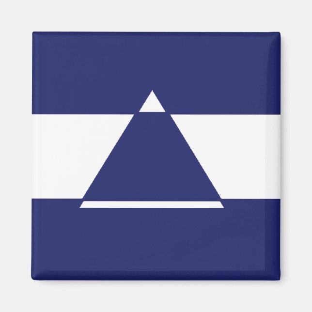 Blue and white triangle shaped magnet (Front)
