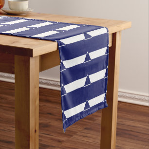 Blue and white triangle shaped short table runner