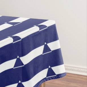 Blue and white triangle shaped tablecloth