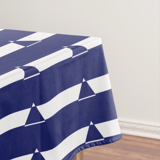 Blue and white triangle shaped tablecloth (In Situ)