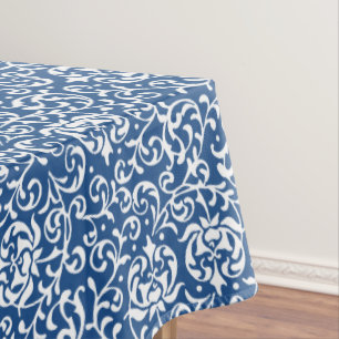 Blue and White Tudor Gardens Floral Damask Tablecloth