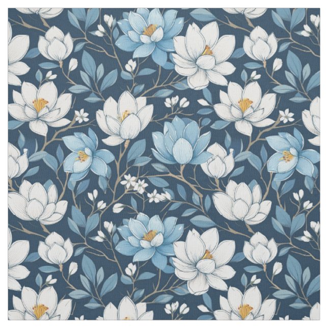 Blue and White Tulips Fabric (Swatch)