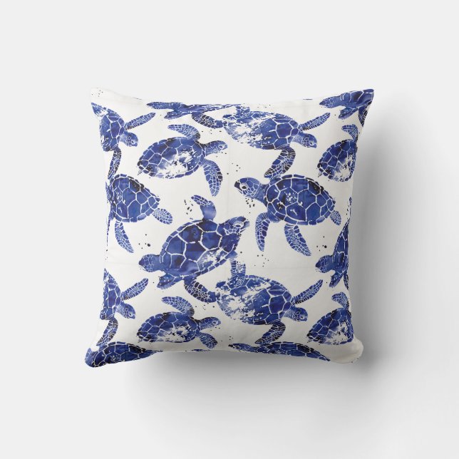 Blue and White Turtle Pattern Cushion (Back)