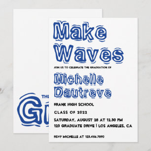 Blue and White Typography Graduation Party Invitation