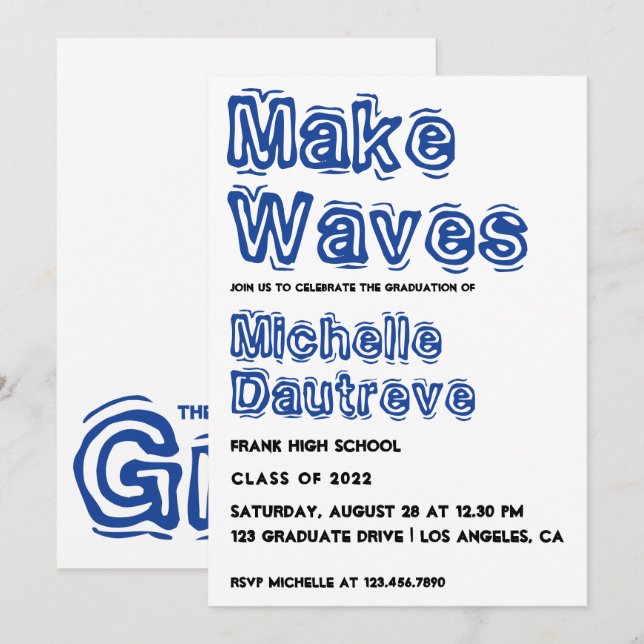 Blue and White Typography Graduation Party Invitation (Front/Back)