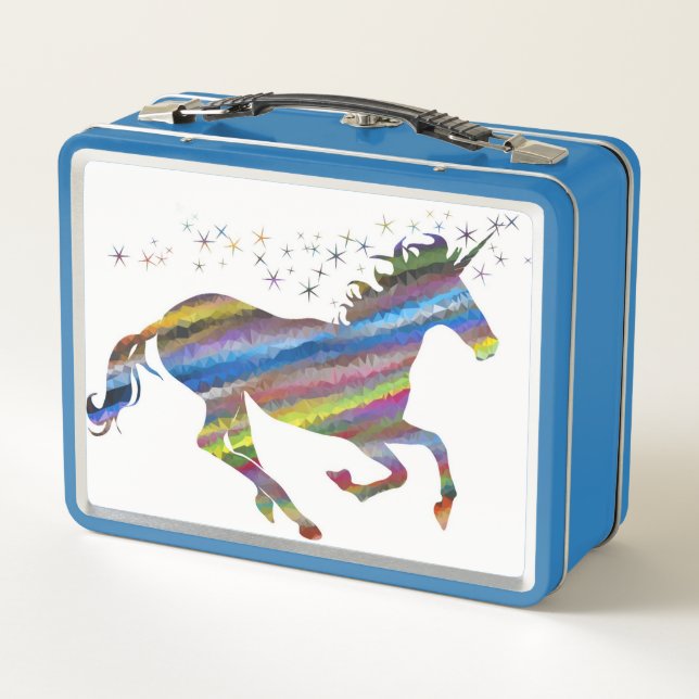 Blue and White Unicorn Metal Lunch Box (Back)