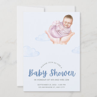 Blue and White unique baby shower invitation