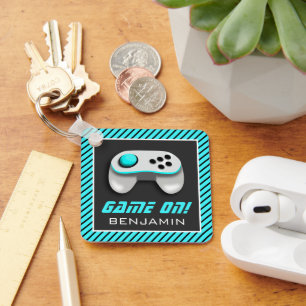 Blue and White Video Game Controller Kids Room Key Ring