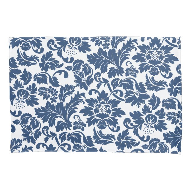 Blue And White Vintage Floral Damasks Pillowcase (Front)