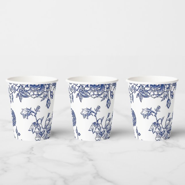 Blue and white vintage floral paper cups (Multi)