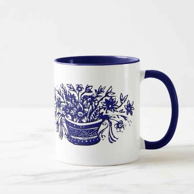 Blue and White Vintage Flower Basket Mug (Right)