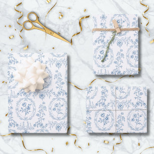 Blue and White Vintage Flowers Floral Pattern Wrapping Paper Sheet