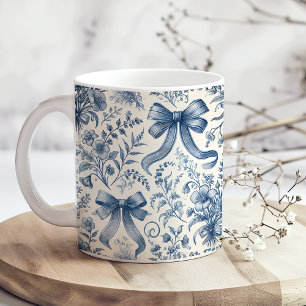 Blue and White Vintage Wildflowers and Bows Coffee Mug