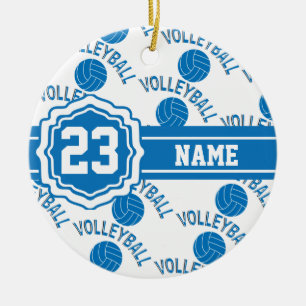 Blue and White Volleyball Ceramic Tree Decoration