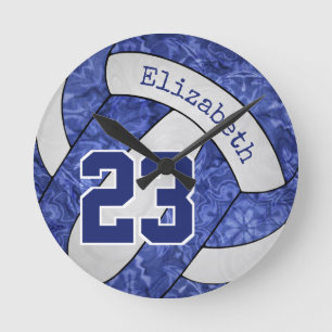 blue and white volleyball team colours girls custo round clock