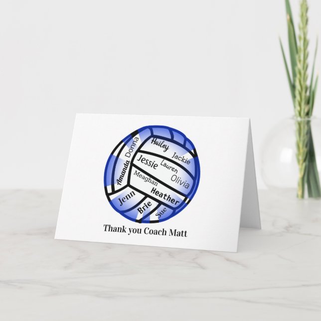 Blue and White Volleyball You Thank Coach Card (Front)