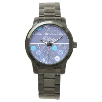 blue and white watch