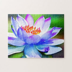 Blue and white water lily art jigsaw puzzle