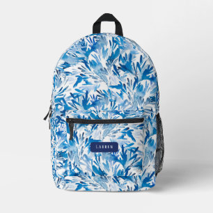 Blue and White Watercolor Abstract  Printed Backpack