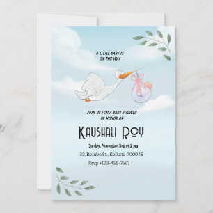 Blue and White Watercolor Baby Shower Invitation