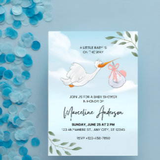 Blue and White Watercolor Baby Shower Invitation