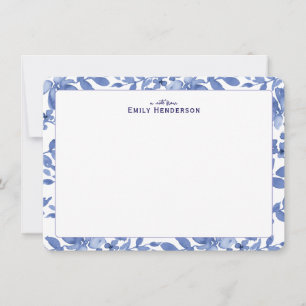 Blue and White Watercolor Floral Print Frame  Card