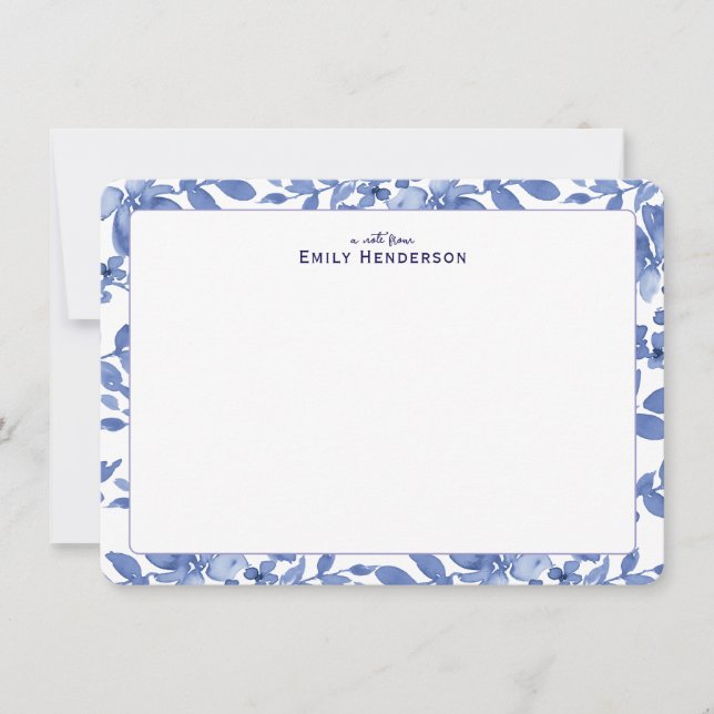 Blue and White Watercolor Floral Print Frame  Card (Front)