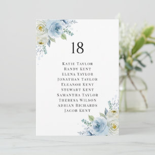 Blue and White Watercolor Floral Table Seating Card
