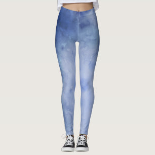 Blue and White Watercolor Leggings