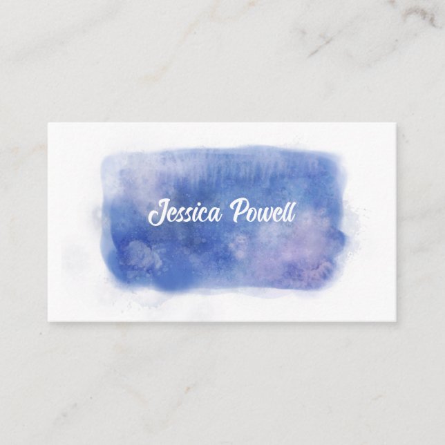blue and white watercolor paint design custom business card (Front)