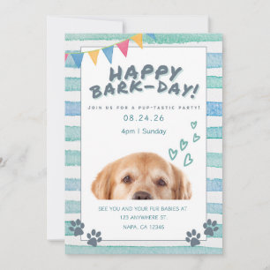 Blue and White Watercolor Puppy Dog Birthday Party Invitation