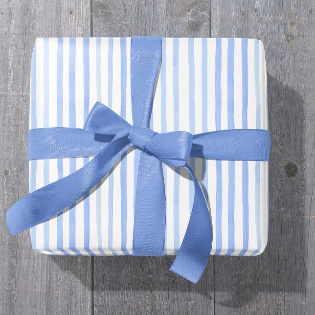 Blue and White Watercolor Stripe Wrapping Paper (Creator Uploaded)