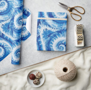 Blue and White Watercolor Swirls Wrapping Paper
