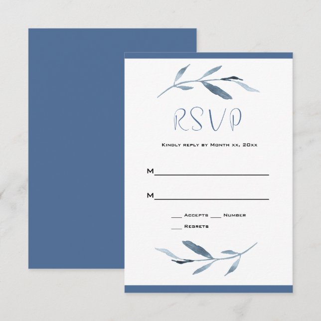 Blue and White Watercolor Wedding RSVP Card (Front/Back)