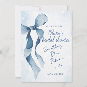 Blue and White Watercolour Ribbon Bridal Shower Invitation