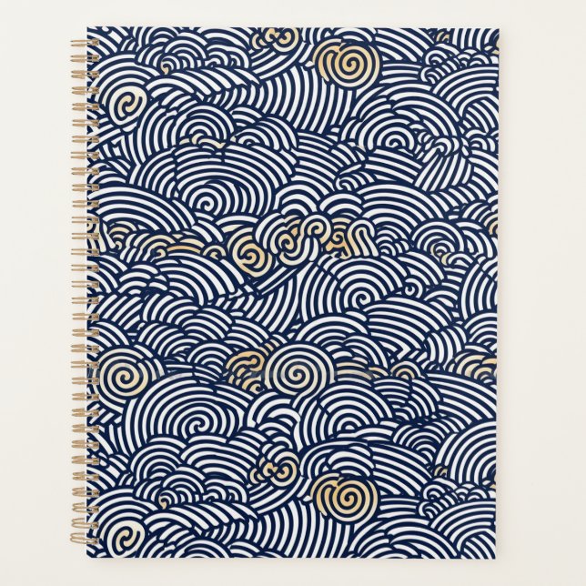 Blue and White Waves Chiyogami Planner (Front)