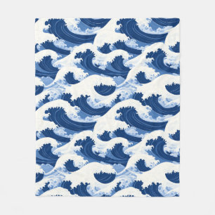 Blue and white Waves Nautical pattern Fleece Blanket