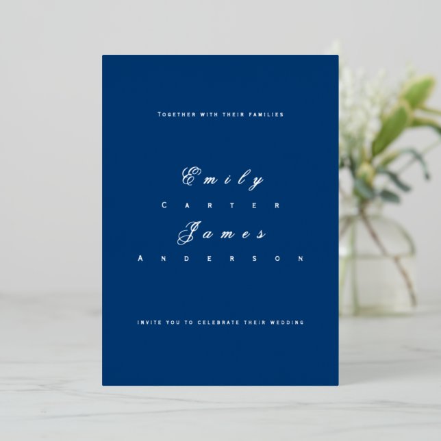 Blue and White Wedding Invitation (Standing Front)