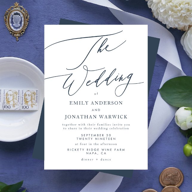 Blue and white wedding invitation. Simple invite (Creator Uploaded)