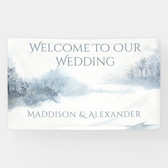 Blue and White Wedding Reception Banner (Horizontal)