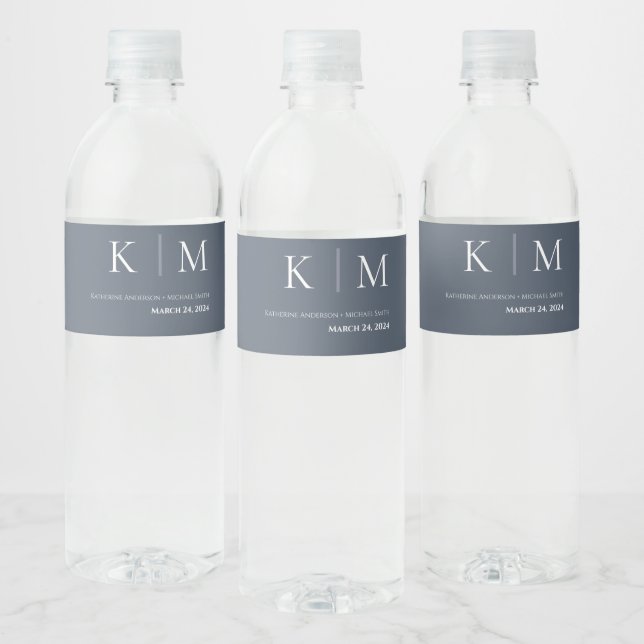 Blue and White-Wedding- Water Bottle Label (Bottles)