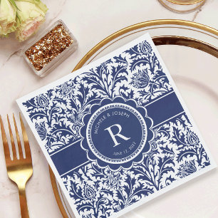 Blue and White Wedding William Morris Monogram Napkin