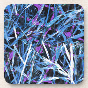 Blue and White Weeds on a Purple Grid Coaster