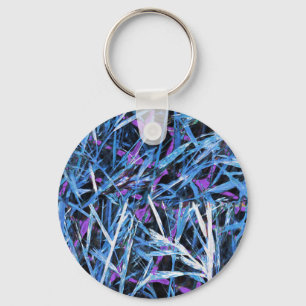 Blue and White Weeds on a Purple Grid Key Ring