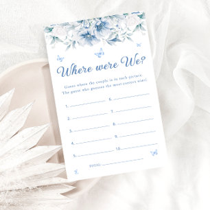 Blue and White Where Were We  Bridal Shower Game