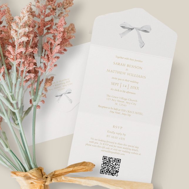 Blue and White | White Ribbon Wedding OR All In One Invitation (Creator Uploaded)