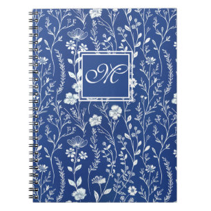 Blue and White WIldflower Monogram Notebook