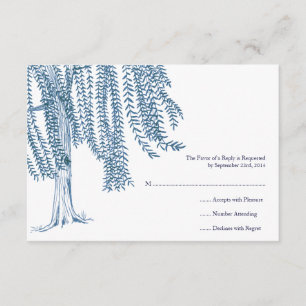 Blue and White Willow Tree Wedding RSVP Card