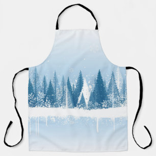 Blue and white winter forest grunge paint design apron